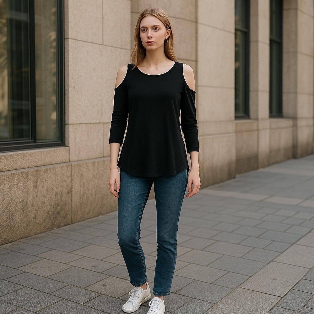 American Eagle AEO Soft & Sexy Black Cold Shoulder‎ T-Shirt Top S-Balletcore